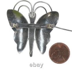 Vintage Navajo Heavy stamped sterling silver butterfly pin with turquoise