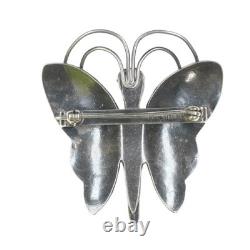 Vintage Navajo Heavy stamped sterling silver butterfly pin with turquoise