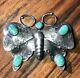 Vintage Navajo Huge Butterfly Turquoise Sterling Silver Pin Brooch