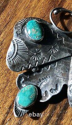 Vintage Navajo Huge Butterfly Turquoise Sterling Silver Pin Brooch