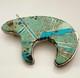 Vintage Navajo Indian 2 Sterling Silver Turquoise Inlay Bear Pin 925 Brooch