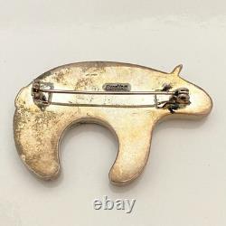 Vintage Navajo Indian 2 Sterling Silver Turquoise Inlay Bear Pin 925 Brooch