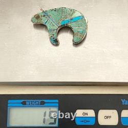 Vintage Navajo Indian 2 Sterling Silver Turquoise Inlay Bear Pin 925 Brooch