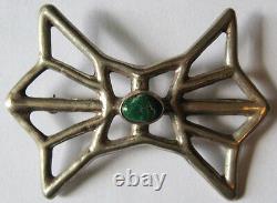 Vintage Navajo Indian Cast Silver Green Cerrillos Turquoise Pin Brooch