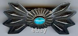 Vintage Navajo Indian Repousse Silver & Turquoise Pin Brooch