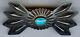 Vintage Navajo Indian Repousse Silver & Turquoise Pin Brooch