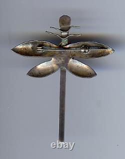 Vintage Navajo Indian Silver Coral Dragonfly Pin Brooch