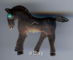 Vintage Navajo Indian Silver Turquoise Eye Horse Or Pony Pin Brooch