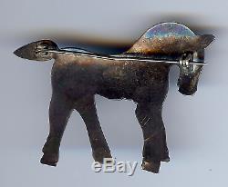 Vintage Navajo Indian Silver Turquoise Eye Horse Or Pony Pin Brooch