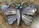 Vintage Navajo Indian Silver & Turquoise Intricate Stampwork Butterfly Pin