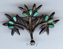 Vintage Navajo Indian Silver Turquoise Leafy Branch Pin Brooch