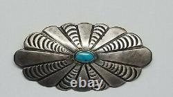 Vintage Navajo Indian Silver & Turquoise Oval Pin Brooch