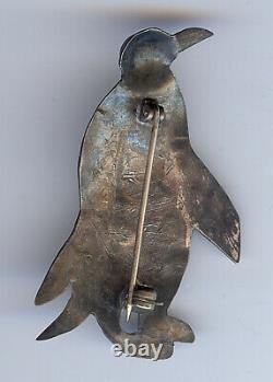 Vintage Navajo Indian Silver Turquoise Penguin Pin Brooch
