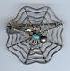 Vintage Navajo Indian Silver & Turquoise Spider & Fly On Web Pin Brooch