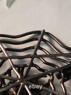 Vintage Navajo Indian Silver & Turquoise Spider & Fly On Web Pin Brooch