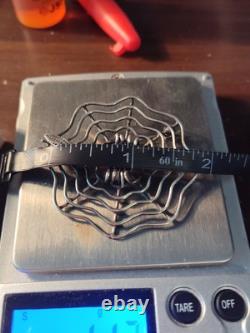 Vintage Navajo Indian Silver & Turquoise Spider & Fly On Web Pin Brooch