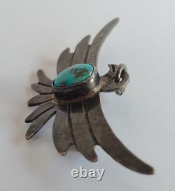 Vintage Navajo Indian Silver Turquoise Thunderbird Pin Or Pendant