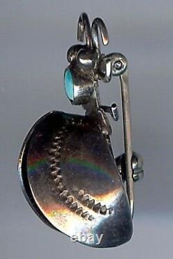 Vintage Navajo Indian Stamped Wings Silver & Turquoise 3d Flying Bug Pin Brooch