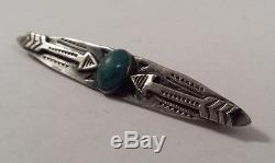 Vintage Navajo Indian Sterling Silver Applied Arrows Stampworks Turquoise Pin