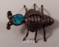 Vintage Navajo Indian Sterling Silver Bee Turquoise Pin Brooch