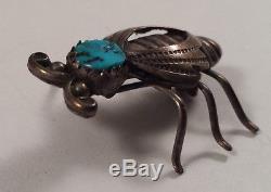 Vintage Navajo Indian Sterling Silver Bee Turquoise Pin Brooch