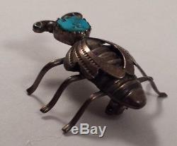 Vintage Navajo Indian Sterling Silver Bee Turquoise Pin Brooch