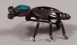 Vintage Navajo Indian Sterling Silver Bee Turquoise Pin Brooch