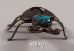 Vintage Navajo Indian Sterling Silver Bee Turquoise Pin Brooch