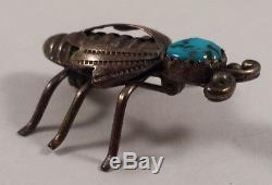 Vintage Navajo Indian Sterling Silver Bee Turquoise Pin Brooch