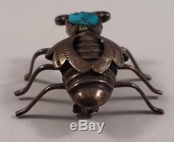 Vintage Navajo Indian Sterling Silver Bee Turquoise Pin Brooch