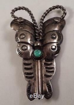 Vintage Navajo Indian Sterling Silver Butterfly Pin with Turquoise