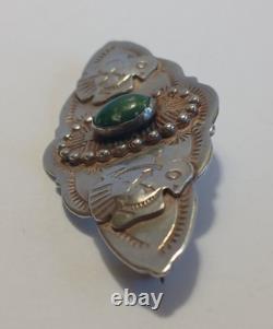 Vintage Navajo Indian Sterling Silver Cerrillos Turquoise Thunderbird Pin Brooch