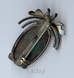 Vintage Navajo Indian Sterling Silver & Turquoise Bug Pin Brooch