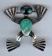 Vintage Navajo Indian Sterling Silver & Turquoise Frog Pin Brooch