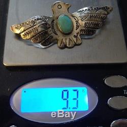 Vintage Navajo Indian Sterling Silver Turquoise Stamped Thunderbird Pin