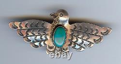 Vintage Navajo Indian Sterling Silver Turquoise Thunderbird Pin