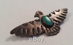 Vintage Navajo Indian Sterling Silver Turquoise Thunderbird Pin Brooch