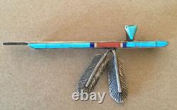 Vintage Navajo Jimmie King Jr Turquoise Inlay Sterling Silver Peace Pipe Pin