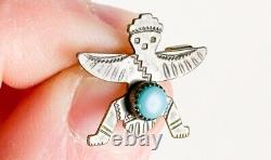 Vintage Navajo Kachina Turquoise Sterling Silver Brooch Pin 925 Native American