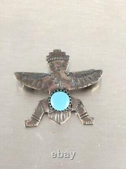 Vintage Navajo Kachina Turquoise Sterling Silver Brooch Pin 925 Native American