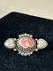 Vintage Navajo La Rose Ganadonegro Rhodochrosite Pearl Sterling Silver Brooch