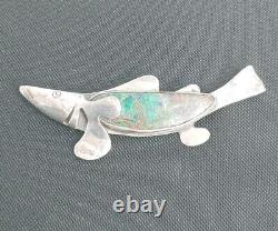 Vintage Navajo Large Sterling Silver Fish Pendant Pin NN mark