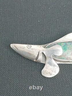 Vintage Navajo Large Sterling Silver Fish Pendant Pin NN mark