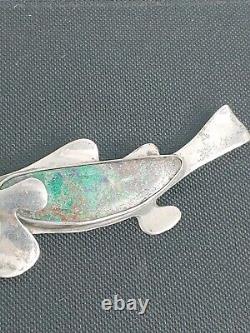 Vintage Navajo Large Sterling Silver Fish Pendant Pin NN mark