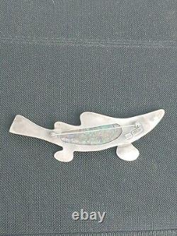 Vintage Navajo Large Sterling Silver Fish Pendant Pin NN mark