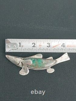 Vintage Navajo Large Sterling Silver Fish Pendant Pin NN mark