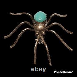 Vintage Navajo Native American Old Pawn Sterling Silver Turquoise Spider Pin