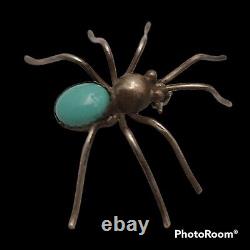 Vintage Navajo Native American Old Pawn Sterling Silver Turquoise Spider Pin
