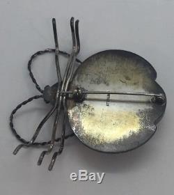 Vintage Navajo Native American Sterling Silver & Agate Large Bug Beetle Pin