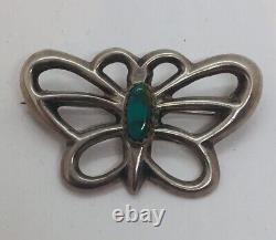 Vintage Navajo Native American Sterling Silver Blue Turquoise Butterfly Pin